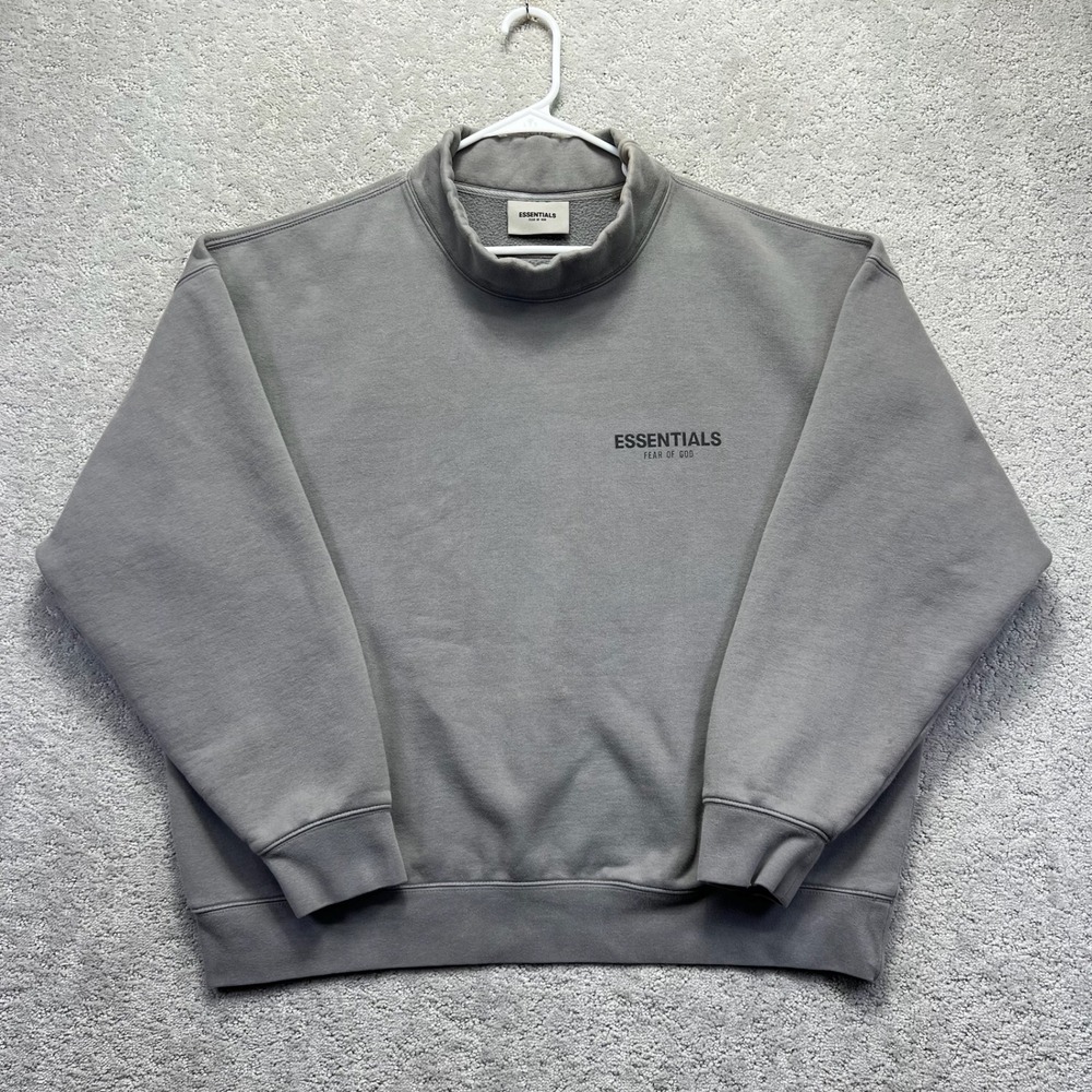 Fear of God Essentials Sweatshirt Mens XL Gray Mock Neck Fleece Boxy Streetwear